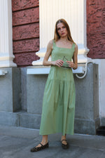 ПАМУЧНА ДЪЛГА РОКЛЯ С НАБОРИ