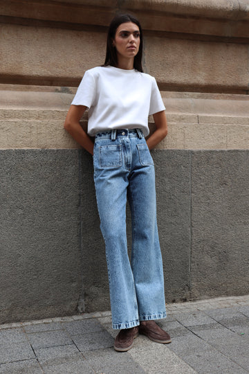 WIDE LEG СИНИ ДЪНКИ ОТ ОРГАНИЧЕН ПАМУК