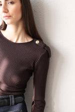 КАФЯВА РИПСЕНА БЛУЗА С ПАГОНИ