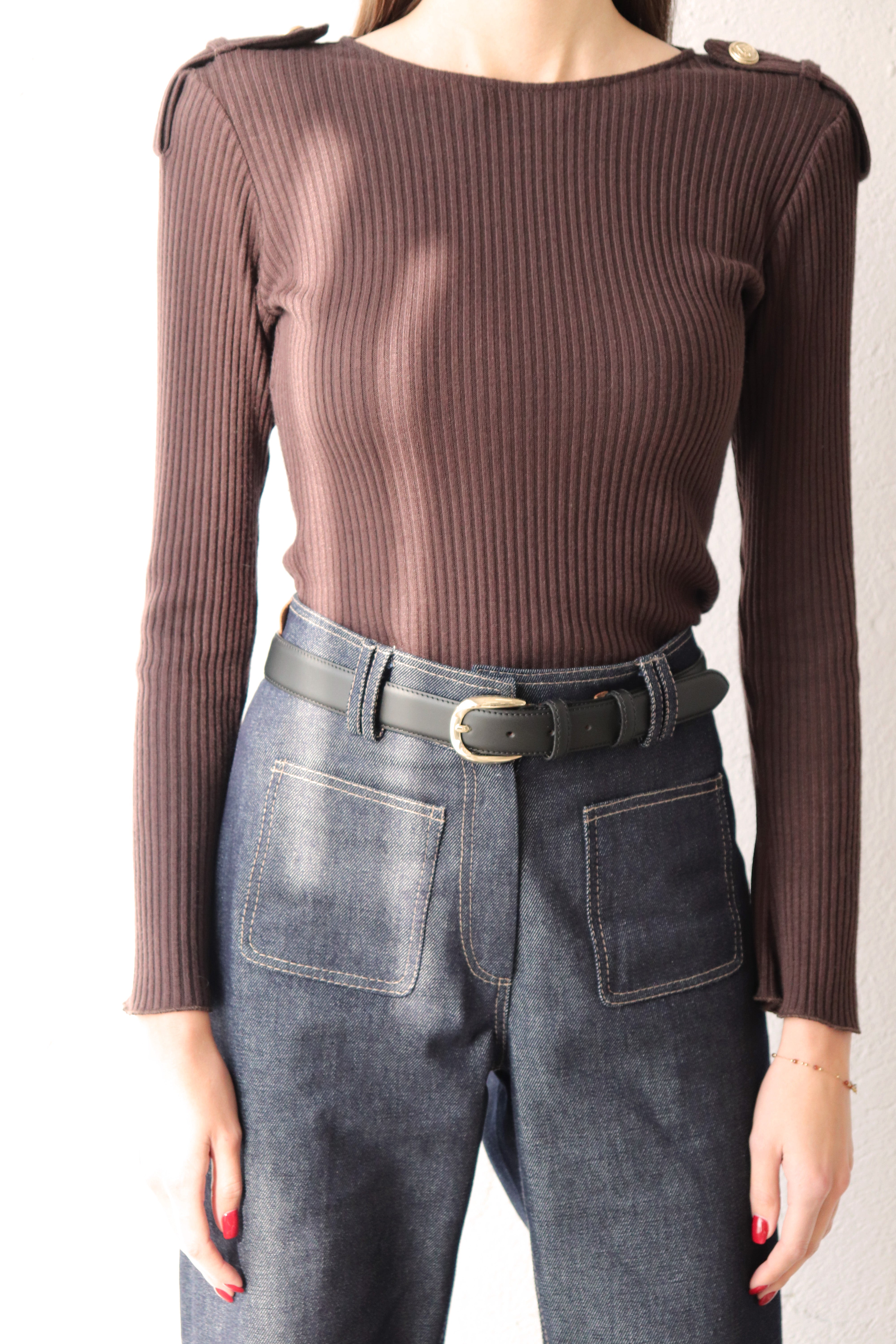 КАФЯВА РИПСЕНА БЛУЗА С ПАГОНИ