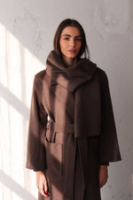 КАФЯВ ШАЛ ОТ ВЪЛНА И КАШМИР