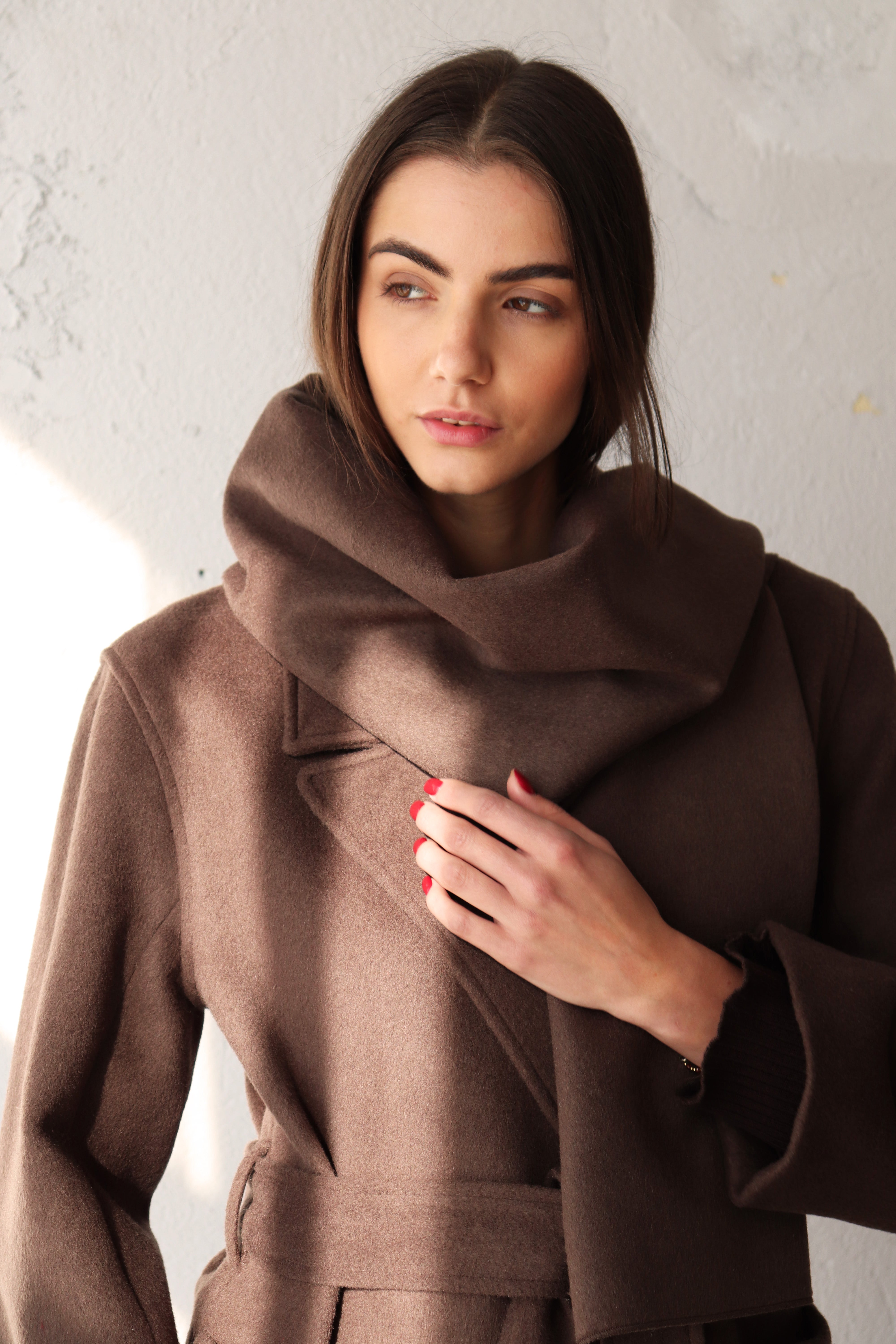 КАФЯВ ШАЛ ОТ ВЪЛНА И КАШМИР