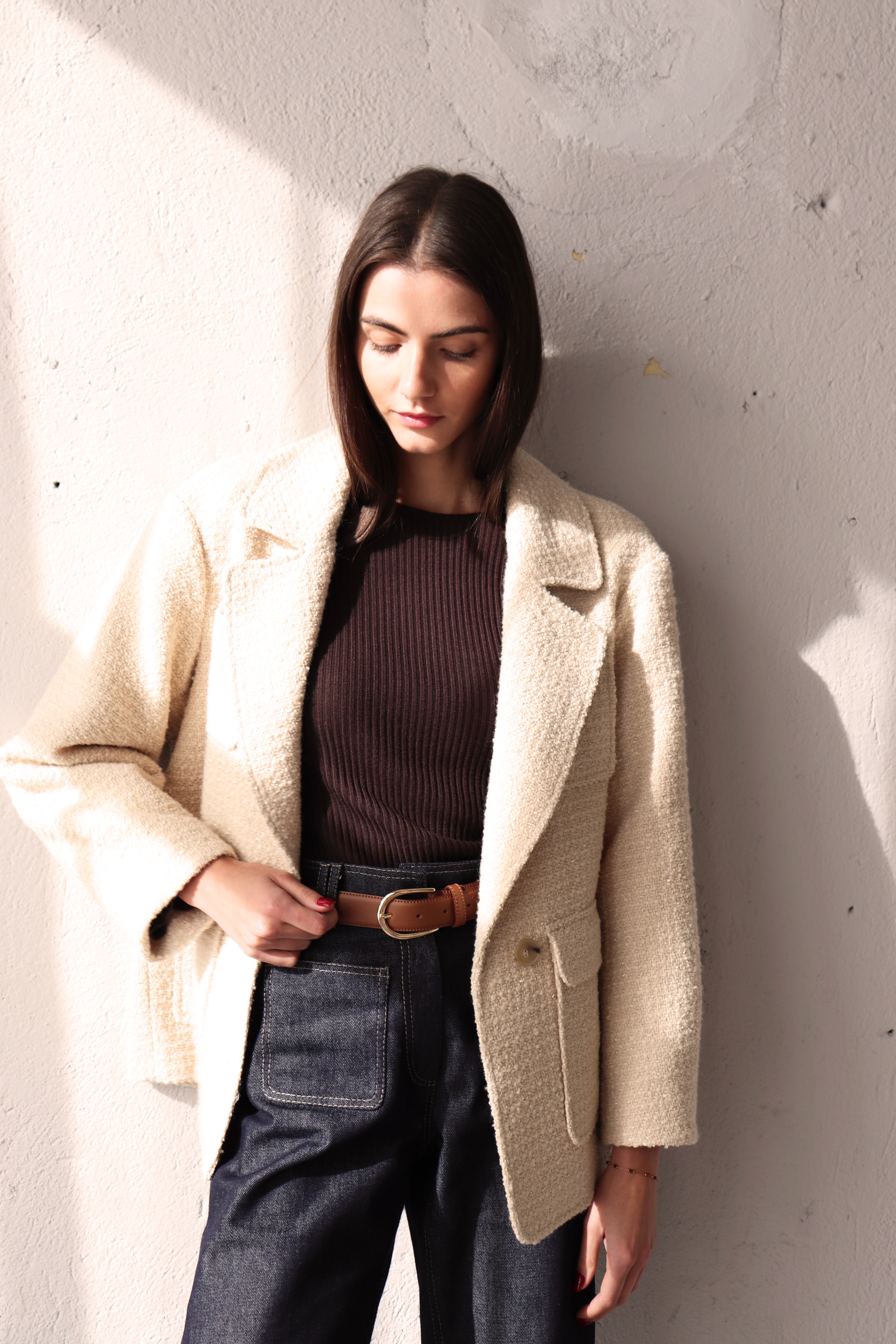 КАФЯВА РИПСЕНА БЛУЗА С ПАГОНИ